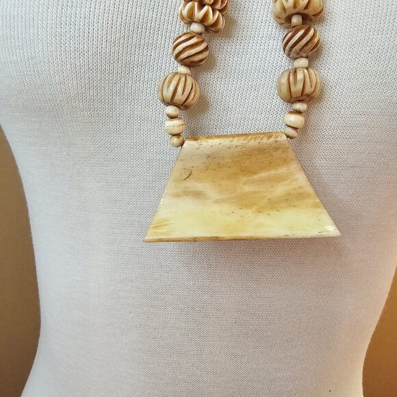 Vintage Intricately Hand Carved Bone Cross Necklace, Ethnic, Bohemian - Picture 3 of 11